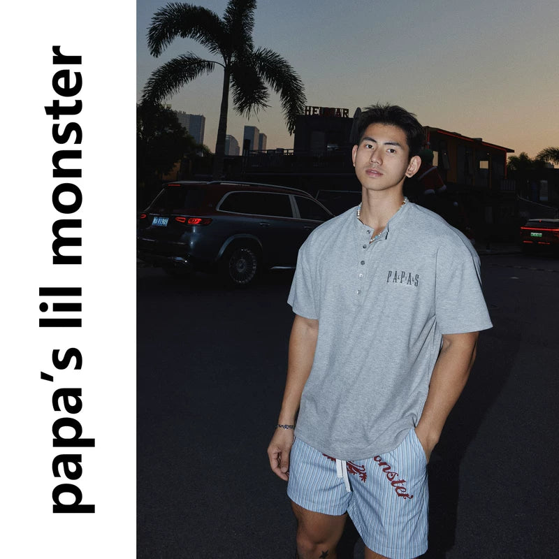 6164943355712,6164943355713,6164943355714, Short-Sleeve Henley Letter Embroidery T-Shirt