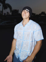 Short-Sleeve Hollow-Out Knit Button-Down Shirt 1