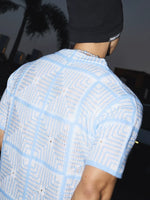 Short-Sleeve Hollow-Out Knit Button-Down Shirt 4