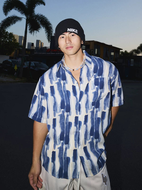 Short-Sleeve Irregular Stripe Casual Shirt 1
