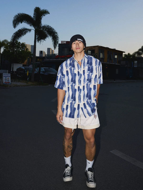 Short-Sleeve Irregular Stripe Casual Shirt 2