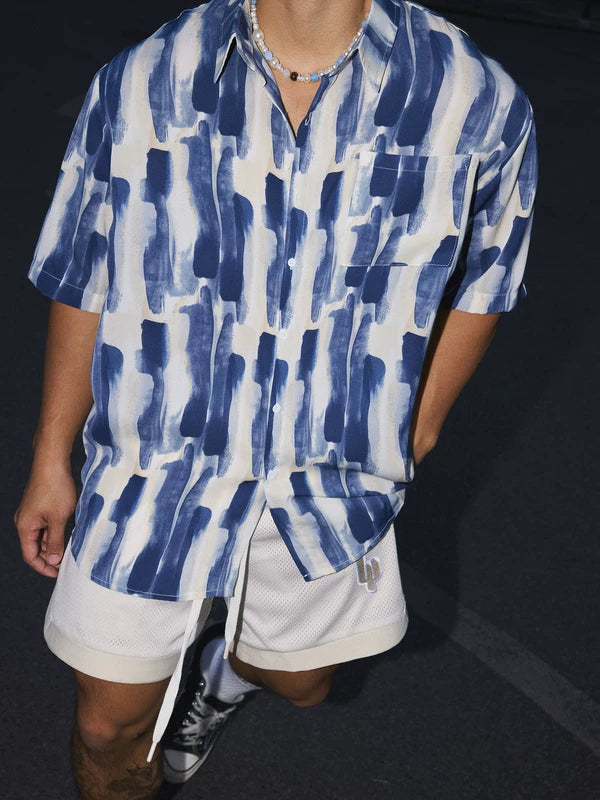Short-Sleeve Irregular Stripe Casual Shirt 3