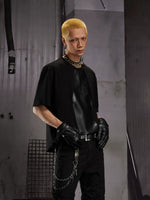 Short-Sleeve Leather Patchwork T-Shirt 2