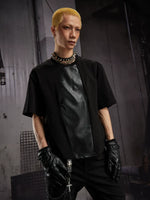Short-Sleeve Leather Patchwork T-Shirt 4