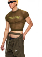 6218950807366,6218950807369,6218950807372, Short-Sleeve Mesh Letter Print Crop Top