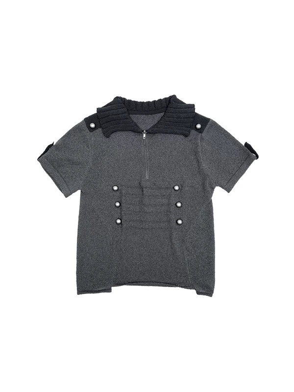 Short-Sleeve Napoleon Court Style Knit Sweater 5