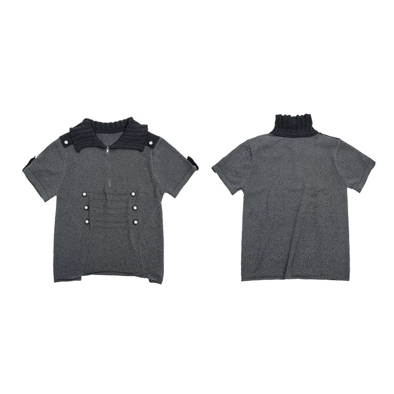 6066616088541,6066616088542,6066616088543,6066616088544, Short-Sleeve Napoleon Court Style Knit Sweater