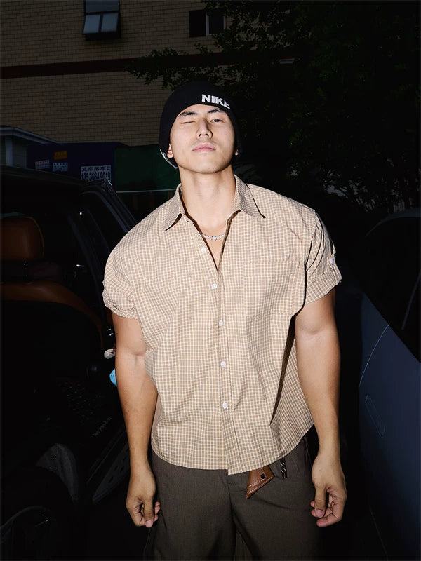 Short-Sleeve Plaid Casual Button-Down Shirt 1