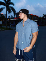 Short-Sleeve Plaid Shirt with Cuff Tabs 1
