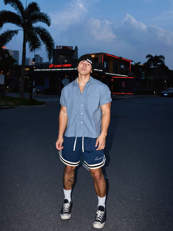 Short-Sleeve Plaid Shirt with Cuff Tabs 2