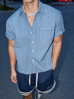 Short-Sleeve Plaid Shirt with Cuff Tabs 3