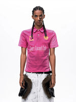 Short-Sleeve Polo Shirt with Fur Collar 2