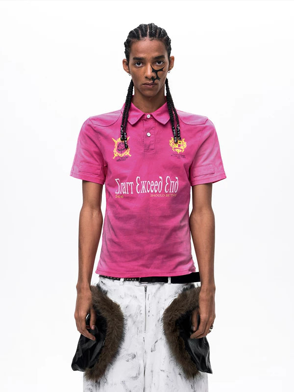 Short-Sleeve Polo Shirt with Fur Collar 2