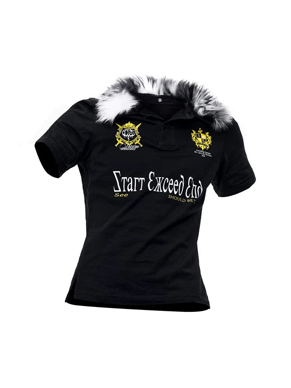 Short-Sleeve Polo Shirt with Fur Collar 5