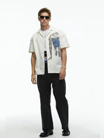 Short-Sleeve Portrait Print Camp Collar Shirt 1