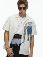 Short-Sleeve Portrait Print Camp Collar Shirt 3