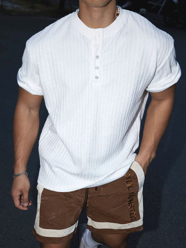 Short-Sleeve Ribbed Henley T-Shirt 3