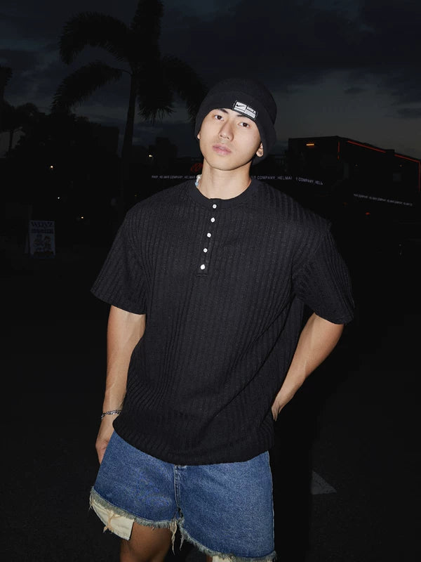 Short-Sleeve Ribbed Henley T-Shirt 4
