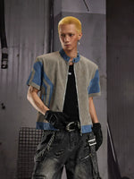 Short Sleeve Stand Collar Faux Leather Jacket 2