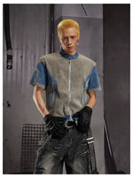 6274827574026,6274827574027,6274827574028, Short Sleeve Stand Collar Faux Leather Jacket
