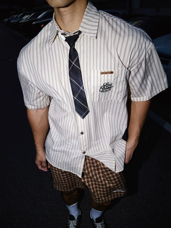 Short-Sleeve Striped Academy Shirt with Tie 3