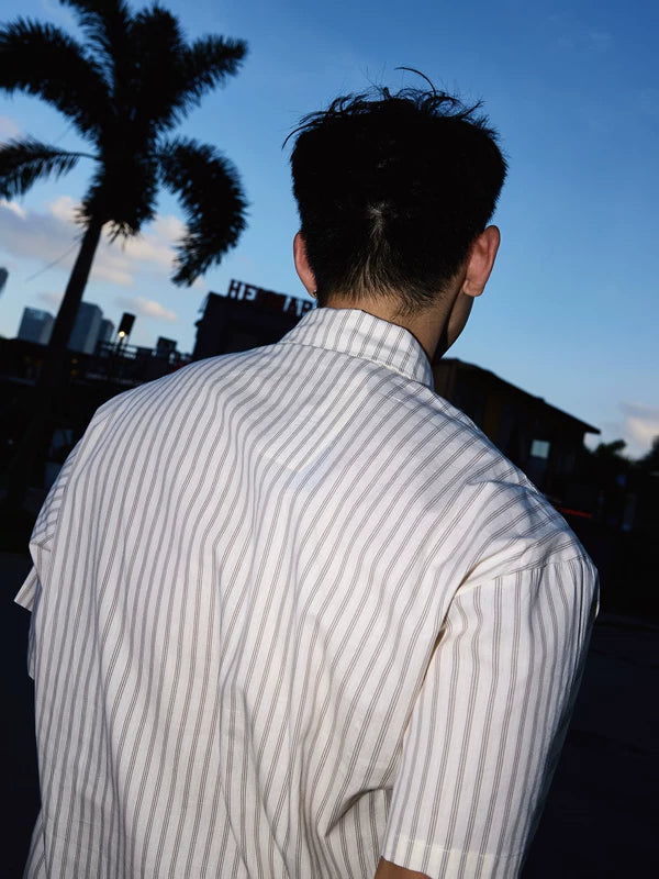 Short-Sleeve Striped Academy Shirt with Tie 4