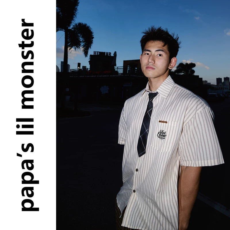 6261282902068,6261282902069,6261282902070, Short-Sleeve Striped Academy Shirt with Tie