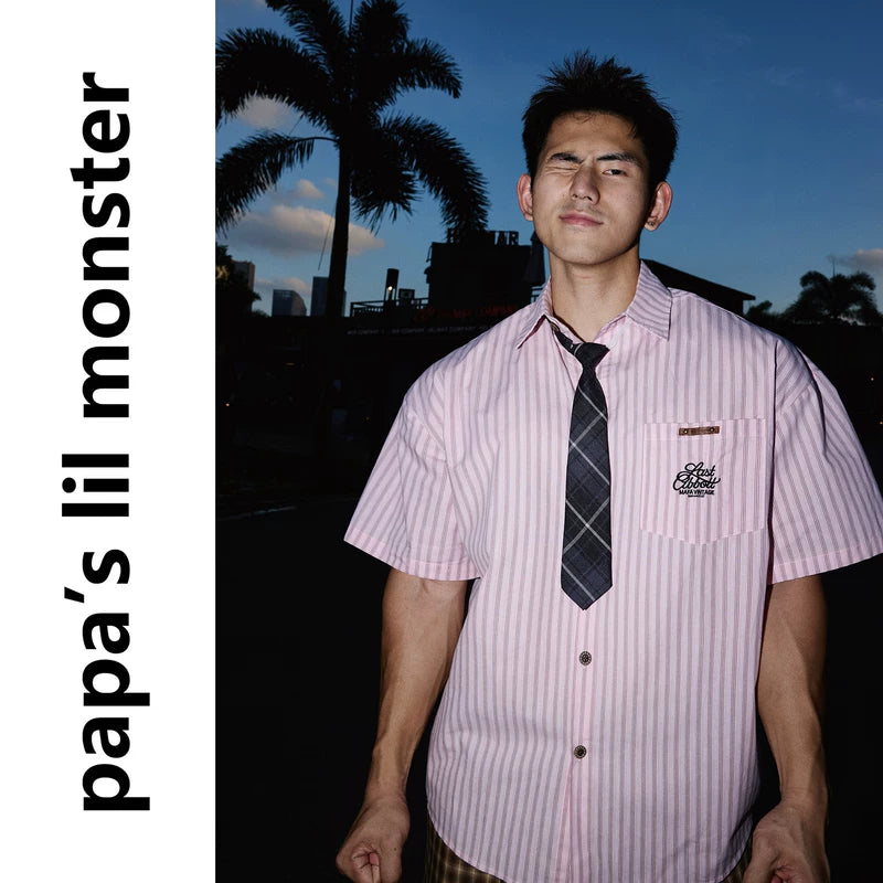 6105888233882,6105888233884,6105888233886, Short-Sleeve Striped Academy Shirt with Tie
