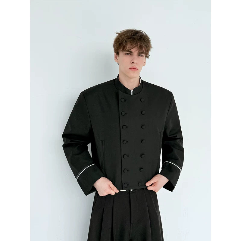 Short Stand Collar Double-Breasted Coat 2