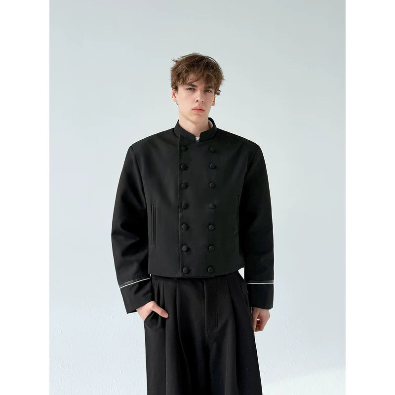 Short Stand Collar Double-Breasted Coat 3