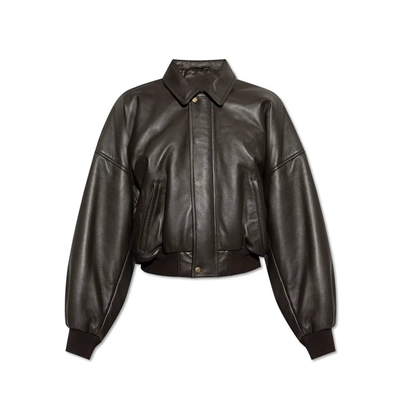 Short Wide Genuine Leather Taxi Jacket 1