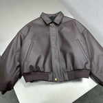 Short Wide Genuine Leather Taxi Jacket 2