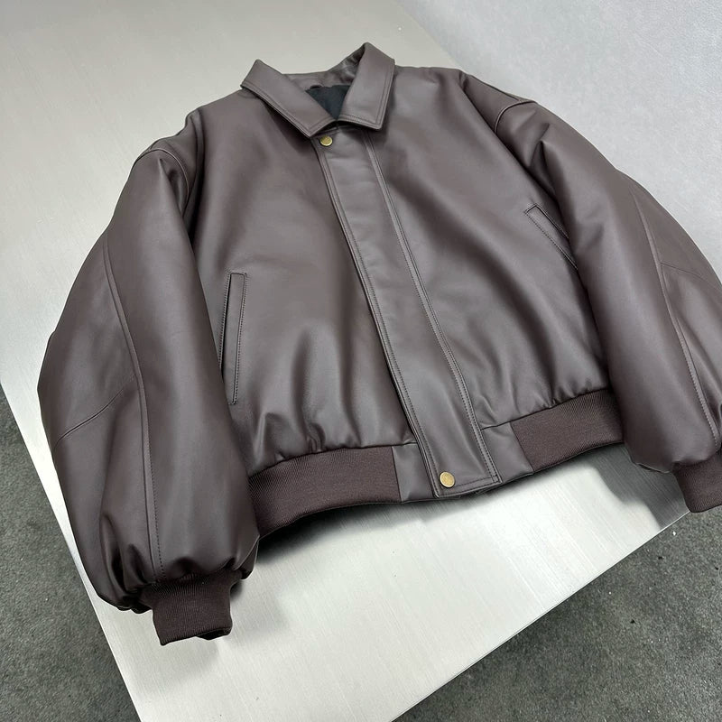 Short Wide Genuine Leather Taxi Jacket 4