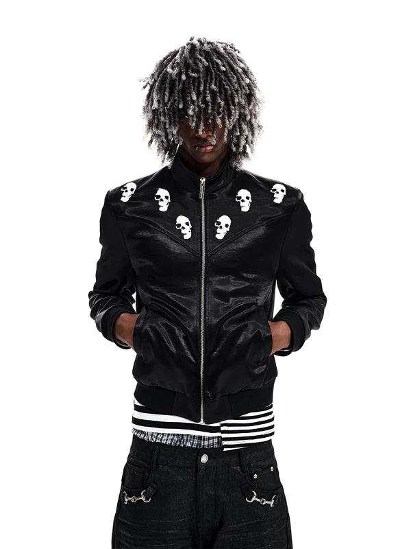 Skull Embroidered Stand Collar Jacket 2