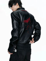 Skull Graphic Waxed Leather Jacket 1