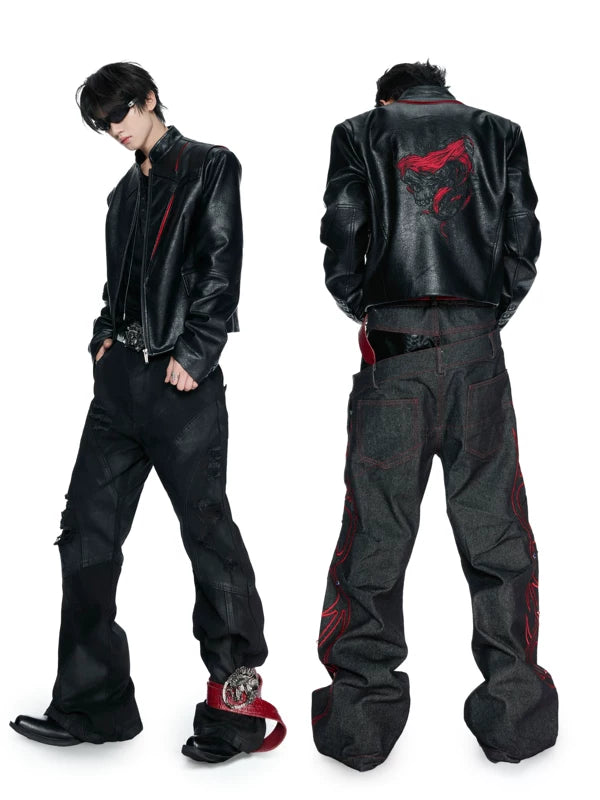 Skull Graphic Waxed Leather Jacket 2