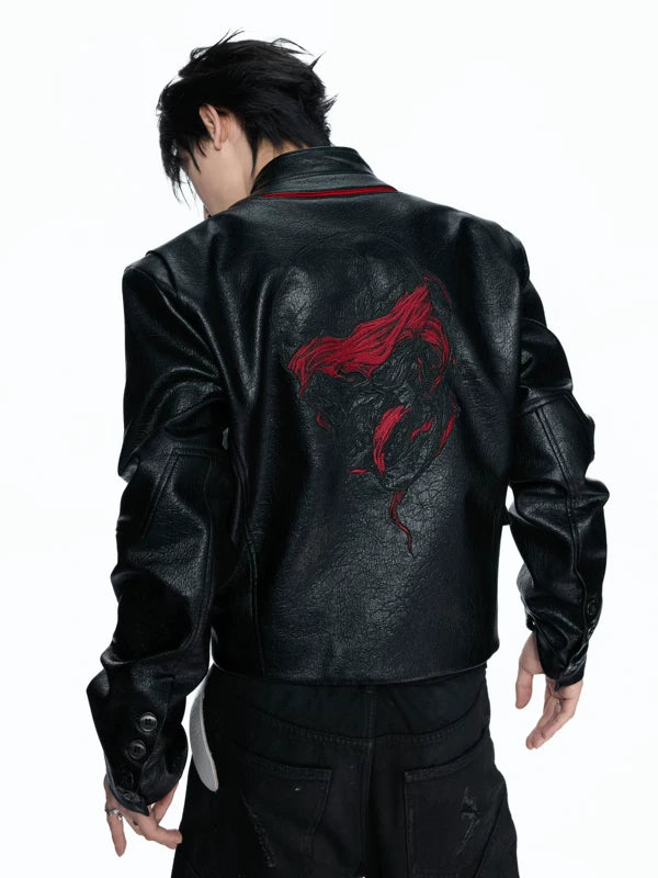Skull Graphic Waxed Leather Jacket 3