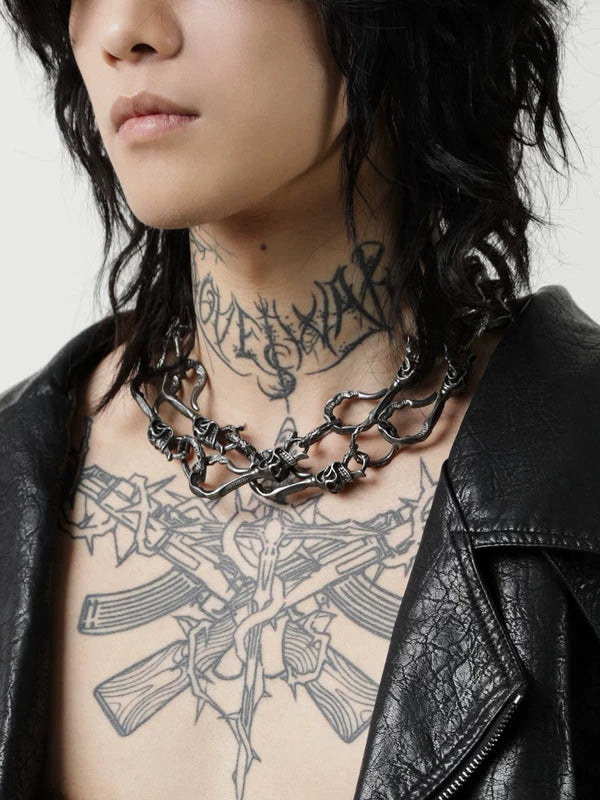 Skull Lock Punk Chain Necklace 3