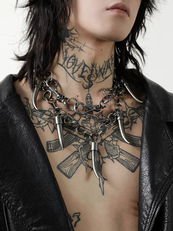 Skull Lock Punk Chain Necklace 4