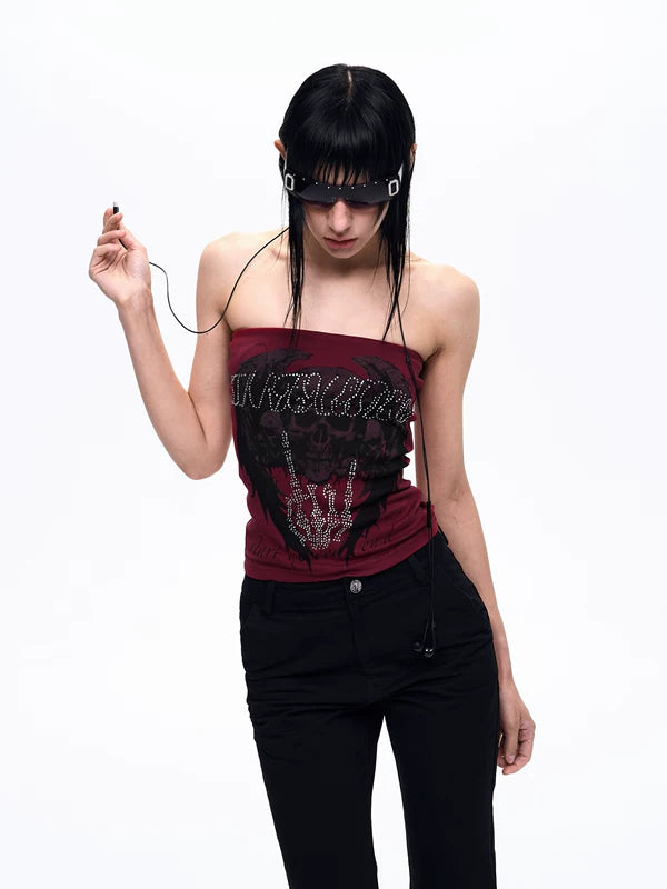 Skull Print Rhinestone Bandeau Top 2