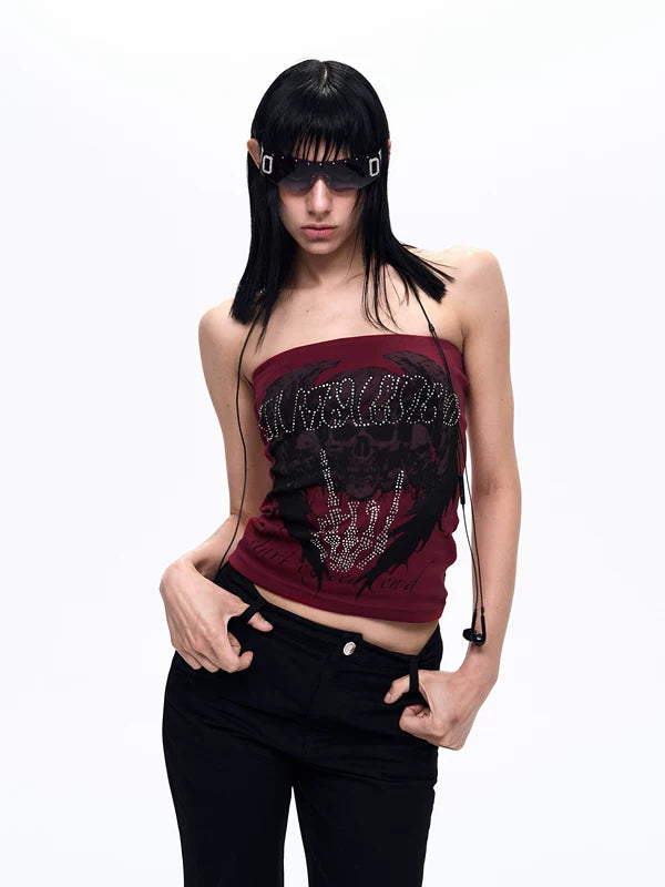 Skull Print Rhinestone Bandeau Top 3