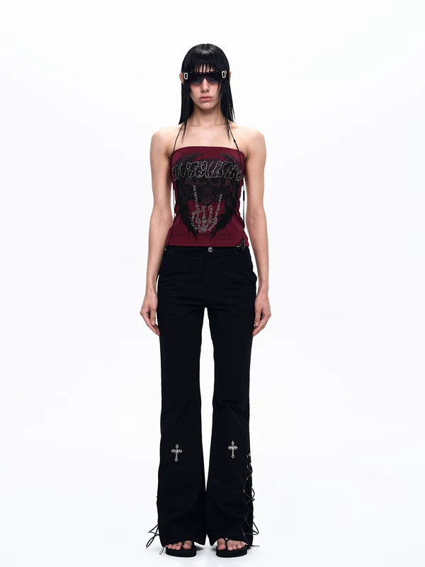 Skull Print Rhinestone Bandeau Top 4