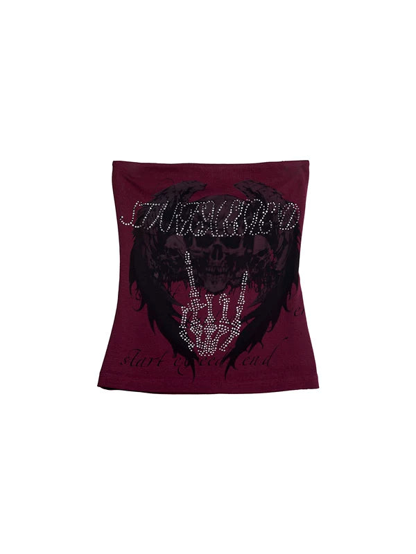 Skull Print Rhinestone Bandeau Top 5