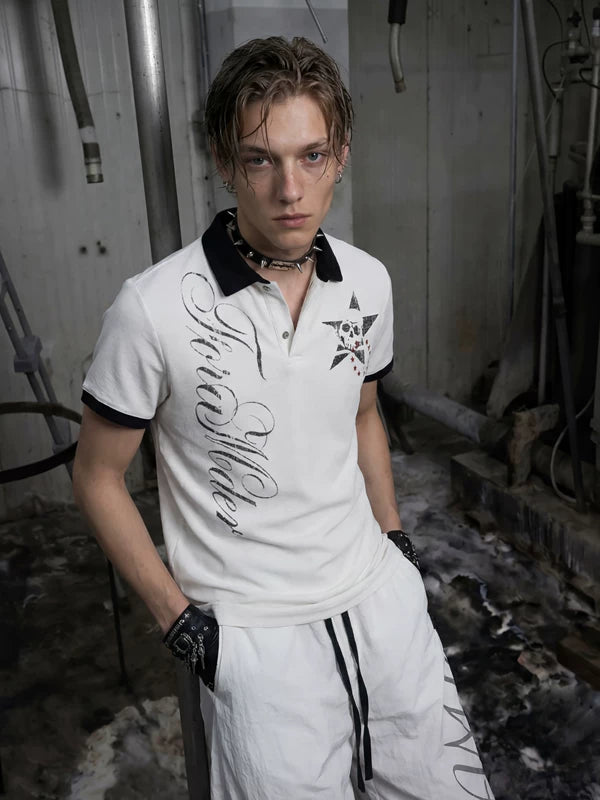 Skull Print Short Sleeve Polo Shirt 4