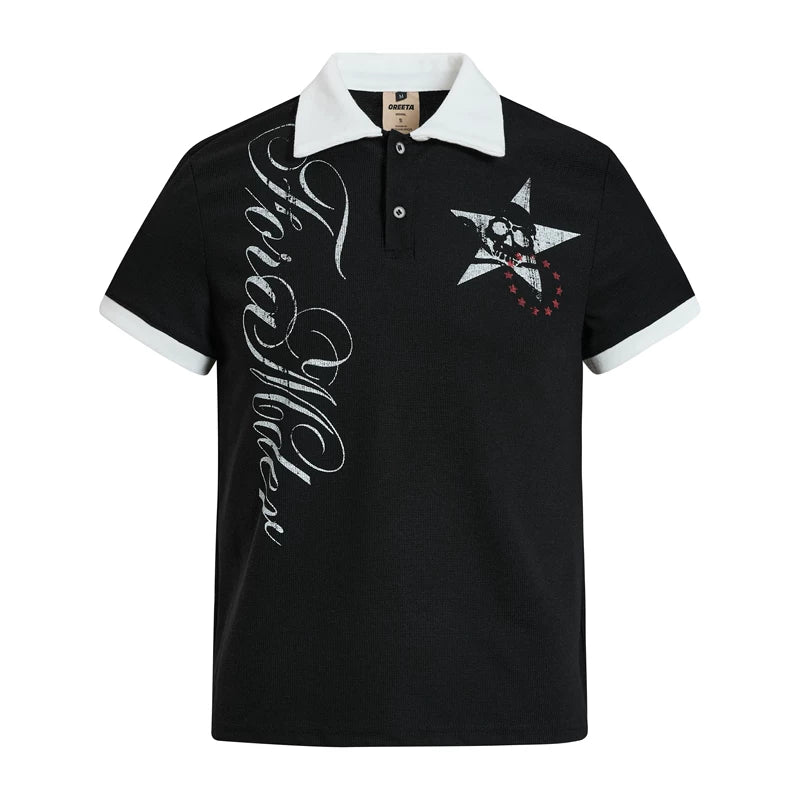 6094717564783,6094717564784,6094717564785, Skull Print Short Sleeve Polo Shirt
