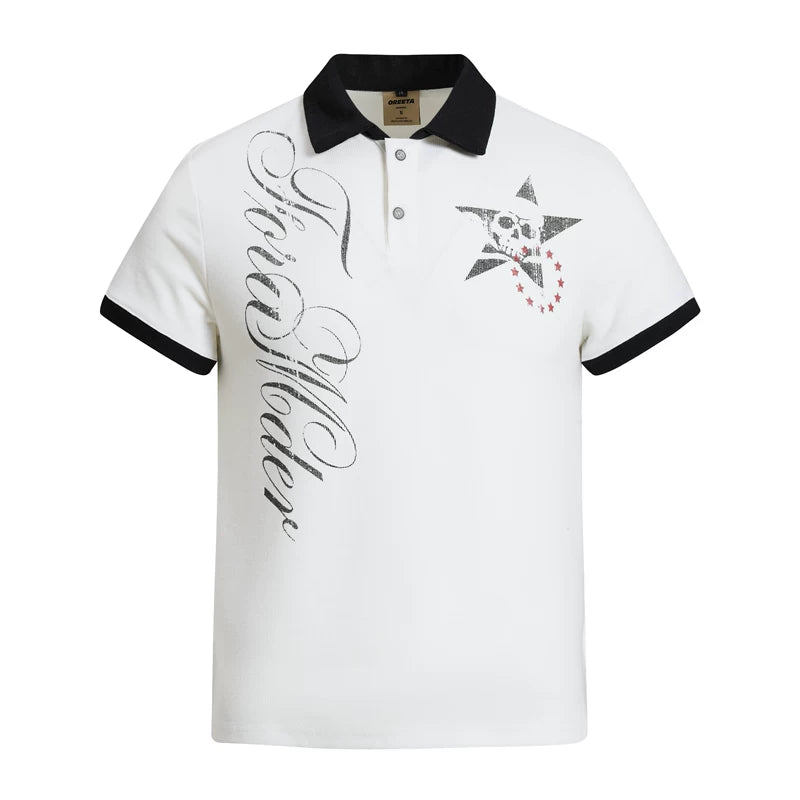6094717564786,6094717564787,6094717564788, Skull Print Short Sleeve Polo Shirt