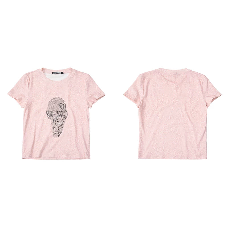 6094922085090,6094922085091,6094922085092,6094922085093, Skull Rhinestone Slim Fit T-Shirt