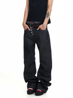 Slanted Placket Raw Denim Jeans 2