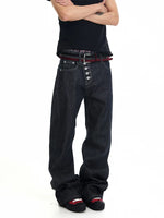 Slanted Placket Raw Denim Jeans 3