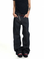 Slanted Placket Raw Denim Jeans 5